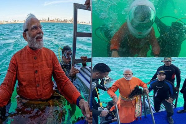 PM Modi Dwarka City: प्रधानमंत्री मोदी ने समुद्र में लगाईं डुबकी, गहरे पानी में डूबे द्वारिका नगरी के किए दर्शन, फोटो की शेयर…