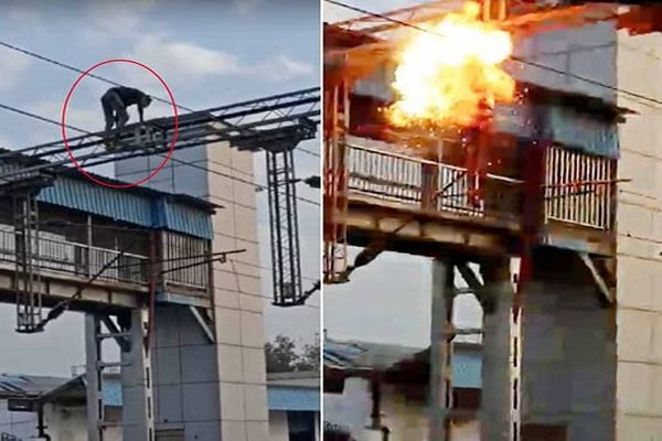 छत्तीसगढ़ का युवक स्टेशन के पोल पर चढ़ा, लटकते ही हुआ जोरदार धमाका…Live वीडियो आया सामने