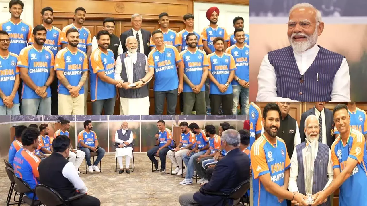 PM Modi-Team India Meeting: चैंपियन टीम इंडिया की PM मोदी से हुई मुलाकात, रोहित-द्रविड़ ने प्रधानमंत्री के हाथों में सौंप T20 वर्ल्ड कप ट्रॉफी