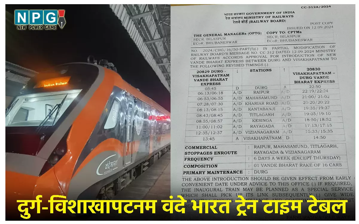 जानिए दुर्ग-विशाखापटनम वंदे भारत ट्रेन छत्तीसगढ़ के इन 3 स्टेशनो क़े आलावा और कहां-कहां रुकेगी