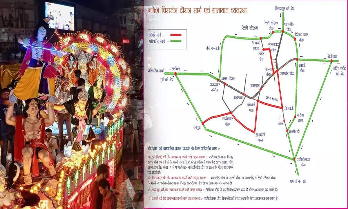 Raipur Traffic: अगर कल रायपुर आ रहे तो जाम से बचने समझ लें ट्रैफिक प्लान, गणेश झांकी, विसर्जन से कई मार्गो को किया गया डायवर्ट