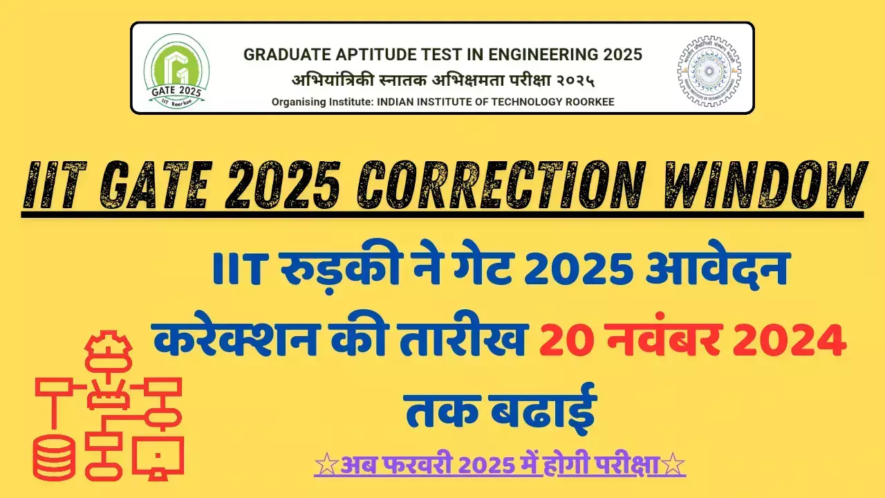 IIT GATE 2025 Correction Window: IIT रुड़की ने गेट 2025 आवेदन करेक्शन की तारीख 20 नवंबर 2024 तक बढाई, अब फरवरी 2025 में होगी परीक्षा