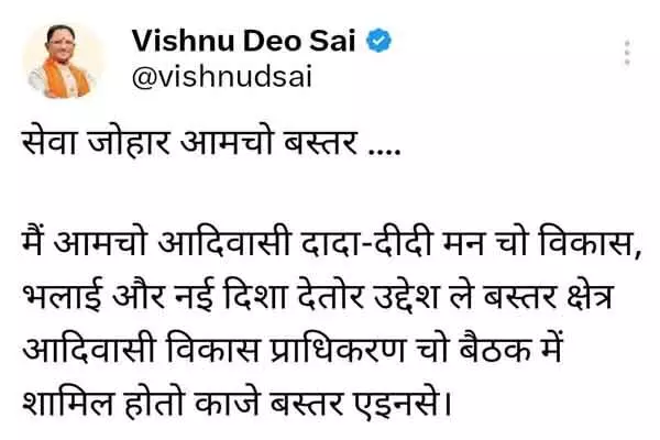 Vishnudeo: प्राधिकरण की बैठक से पहले बस्तर के लोगों के लिए सीएम ने हल्बी में भेजा संदेश, बोले…