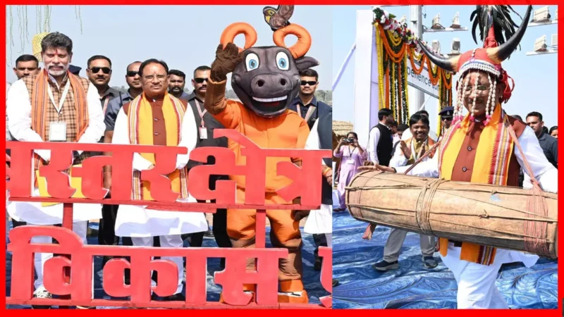 CM विष्णु देव का बस्तरिया अंदाज में स्वागत, गौरसिंग मुकुट पहनाकर किया अभिनन्दन