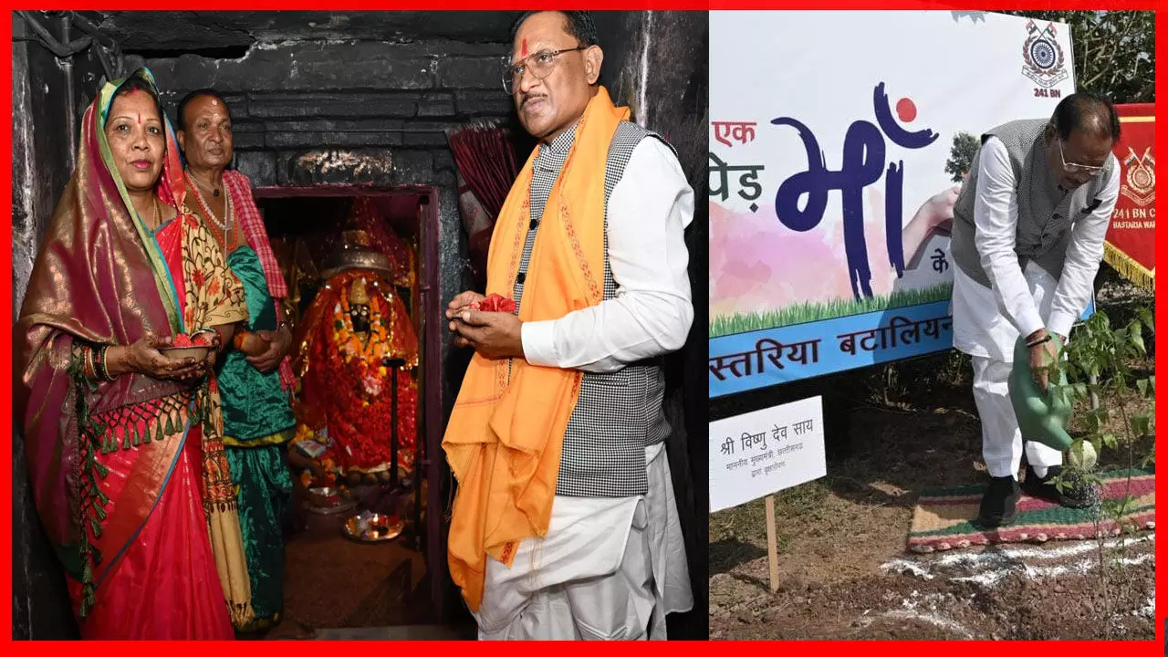 मुख्यमंत्री विष्णुदेव ने मां दंतेश्वरी की पूजा-अर्चना की, "एक पेड़ मां के नाम" अभियान के तहत बस्तरिया बटालियन परिसर में लगाया नीम का पौधा