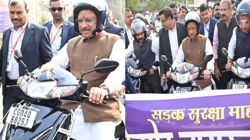 CM विष्णुदेव ने हेलमेट लगाकर चलायी बाईक, बोले-यातायात नियमों का करें अवश्य पालन…
