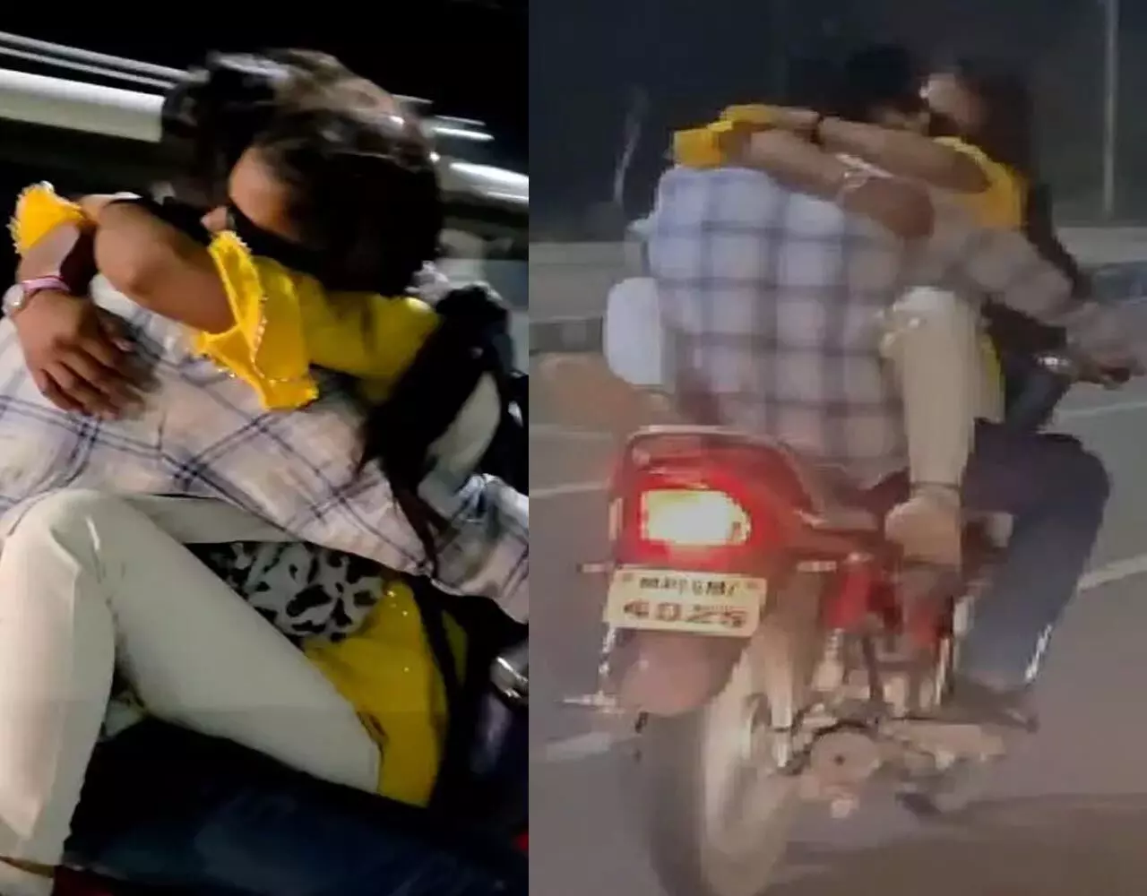 Romance in Bike Video: चलती बाइक पर जानलेवा इश्कबाज: रोमांस करते नजर आया कपल, वायरल हुआ वीडियो…