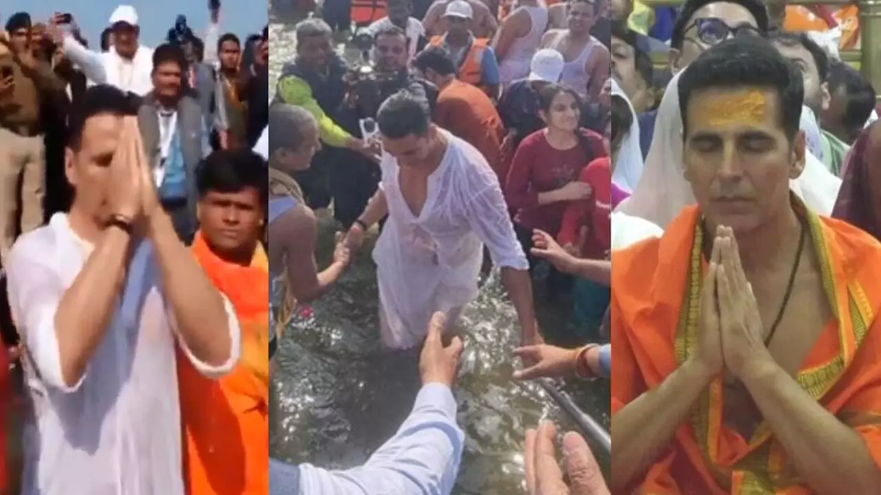 Akshay Kumar in Maha Kumbh: सादा कुर्ता पायजामा, माथा टेका, हाथ जोड़े और फिर लगाई संगम में डुबकी, महाकुंभ के मेले पहुंचे खिलाड़ी अक्षय कुमार, देखिए…